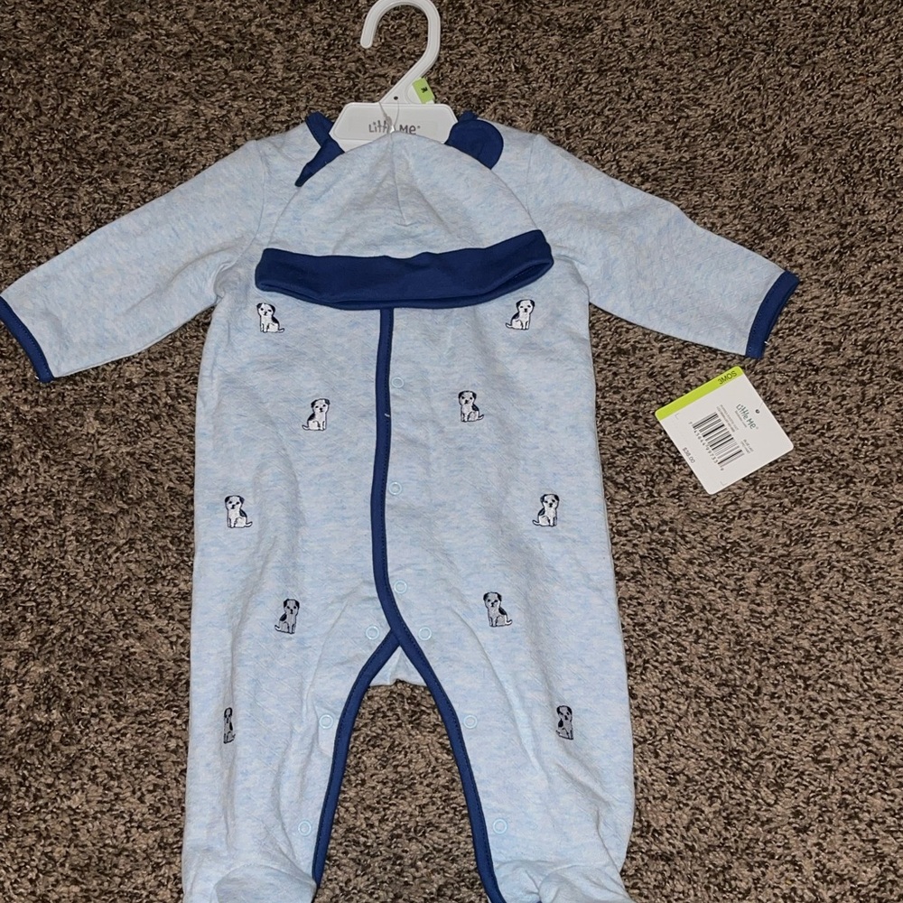 Little Me Blue Baby One Piece with hat